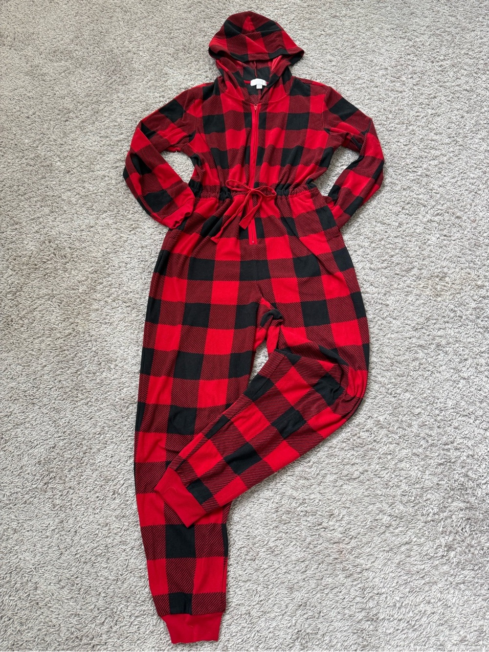 GAP Red and Black Plaid Hooded Onesie